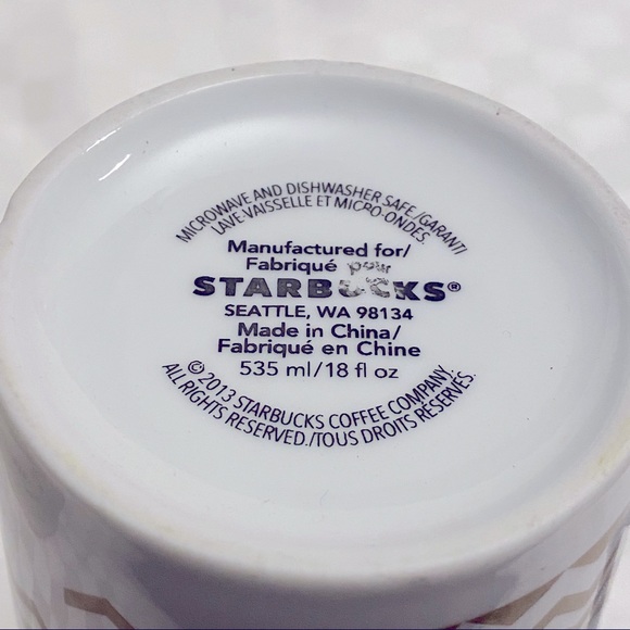 Starbucks 2013 Holiday Christmas Village Coffee Mug 18 oz Tall Red Gold Houses - Picture 5 of 9